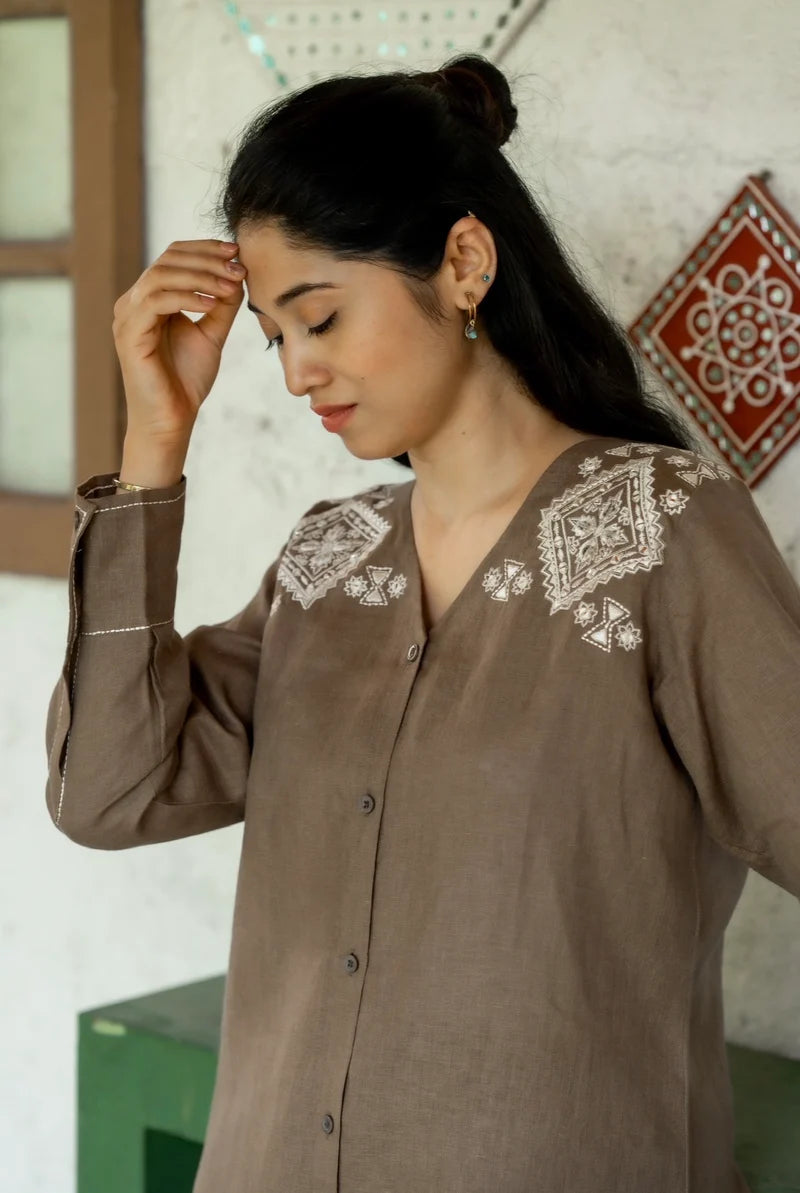 Bistre Brown Linen Co-ord Set