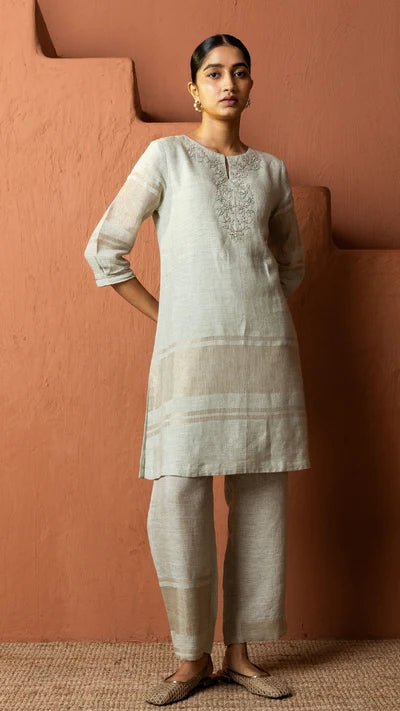 Zari Linen with Embroidery and Handwork Set