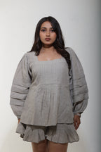 Beige top and frill shorts linen co ord