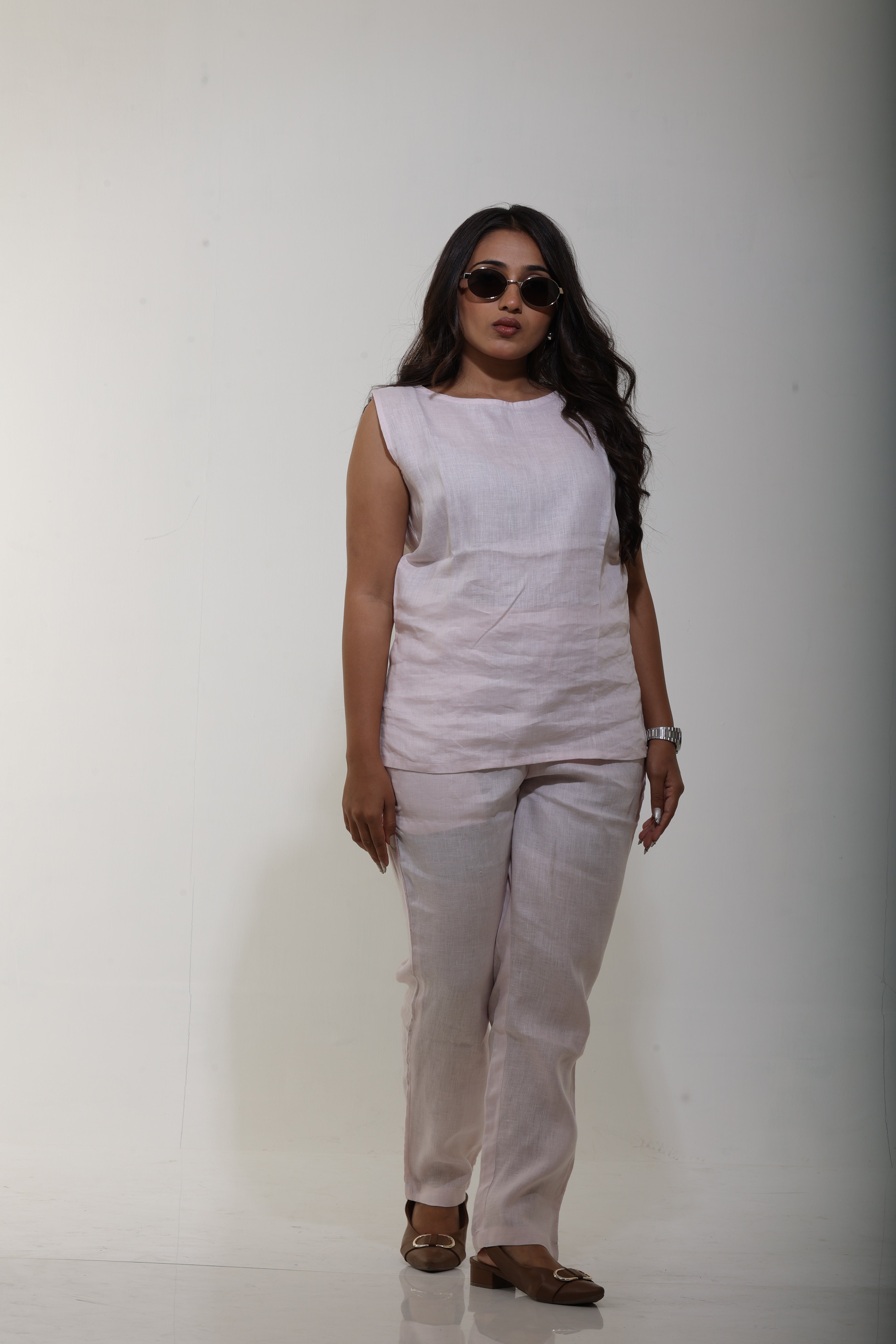 Baby pink top and pant linen co ord
