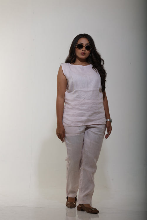 Baby pink top and pant linen co ord