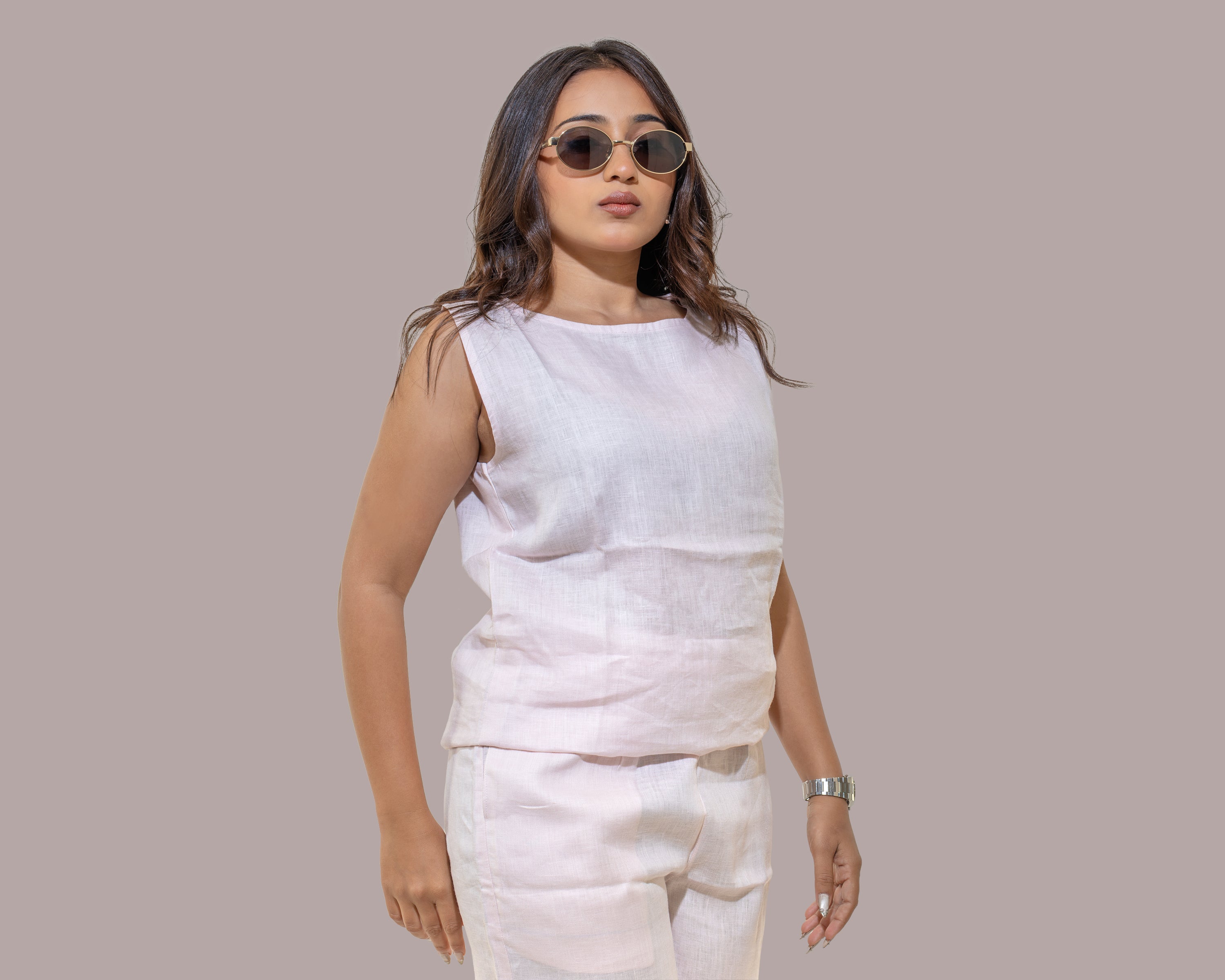 Baby pink linen top