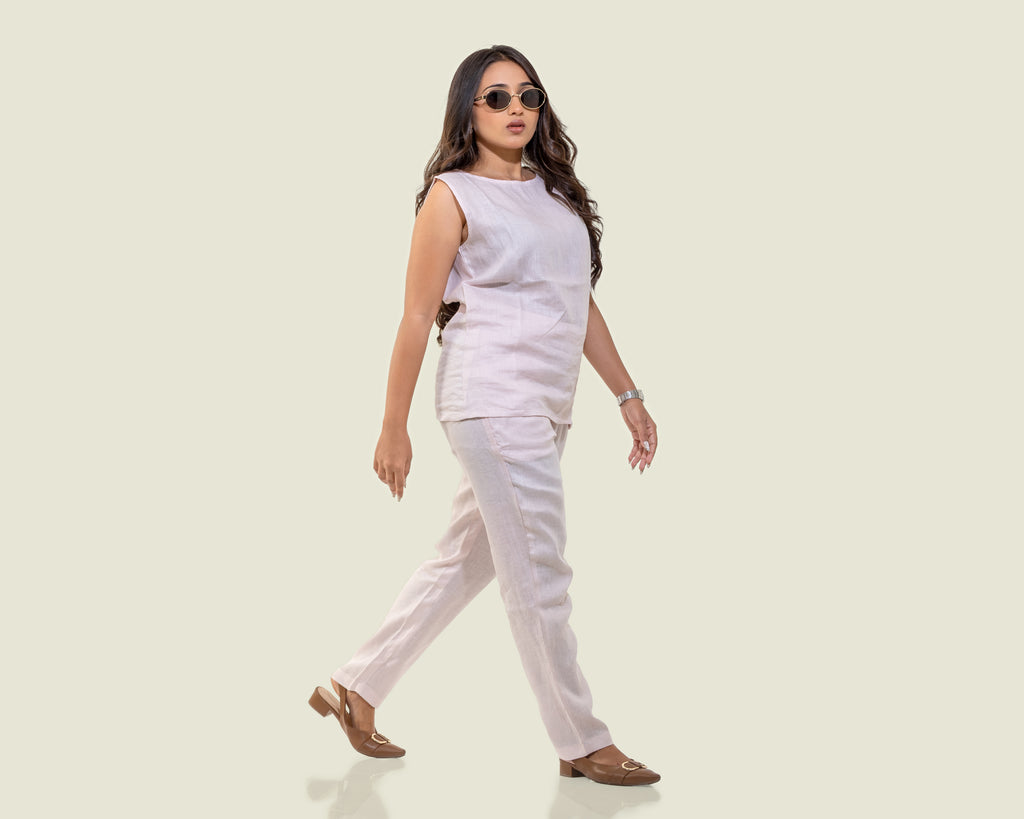 Baby pink top and pant linen co ord