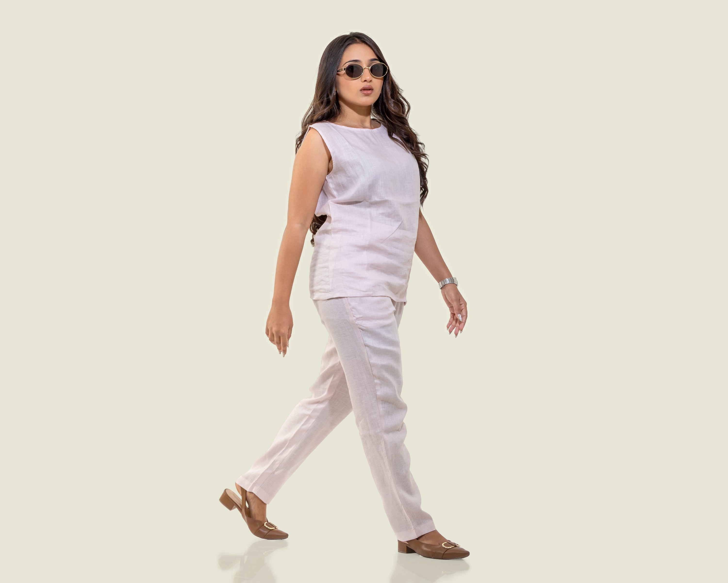Baby pink top and pant linen co ord