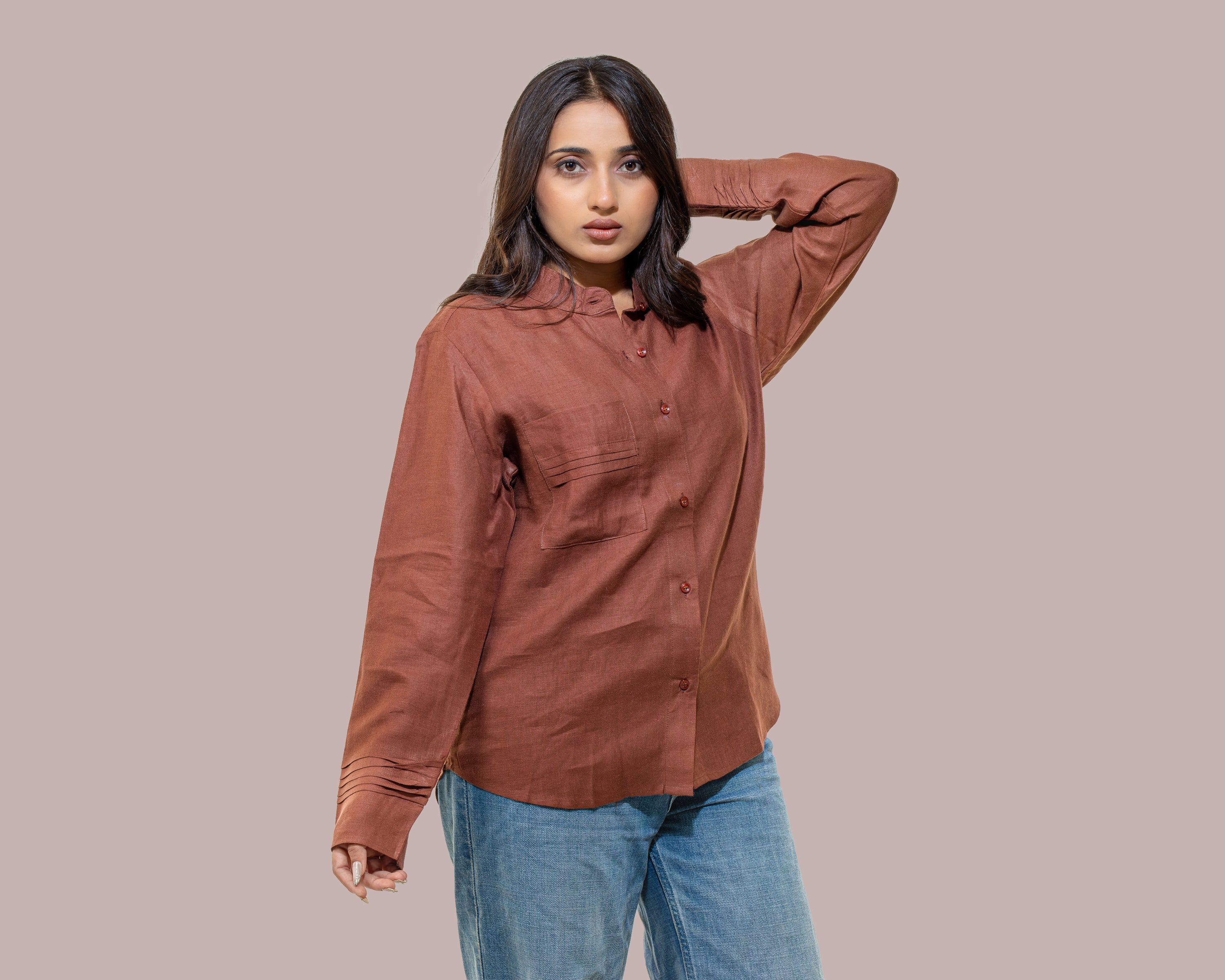 Rust shirt and 3/4th pant linen co ord