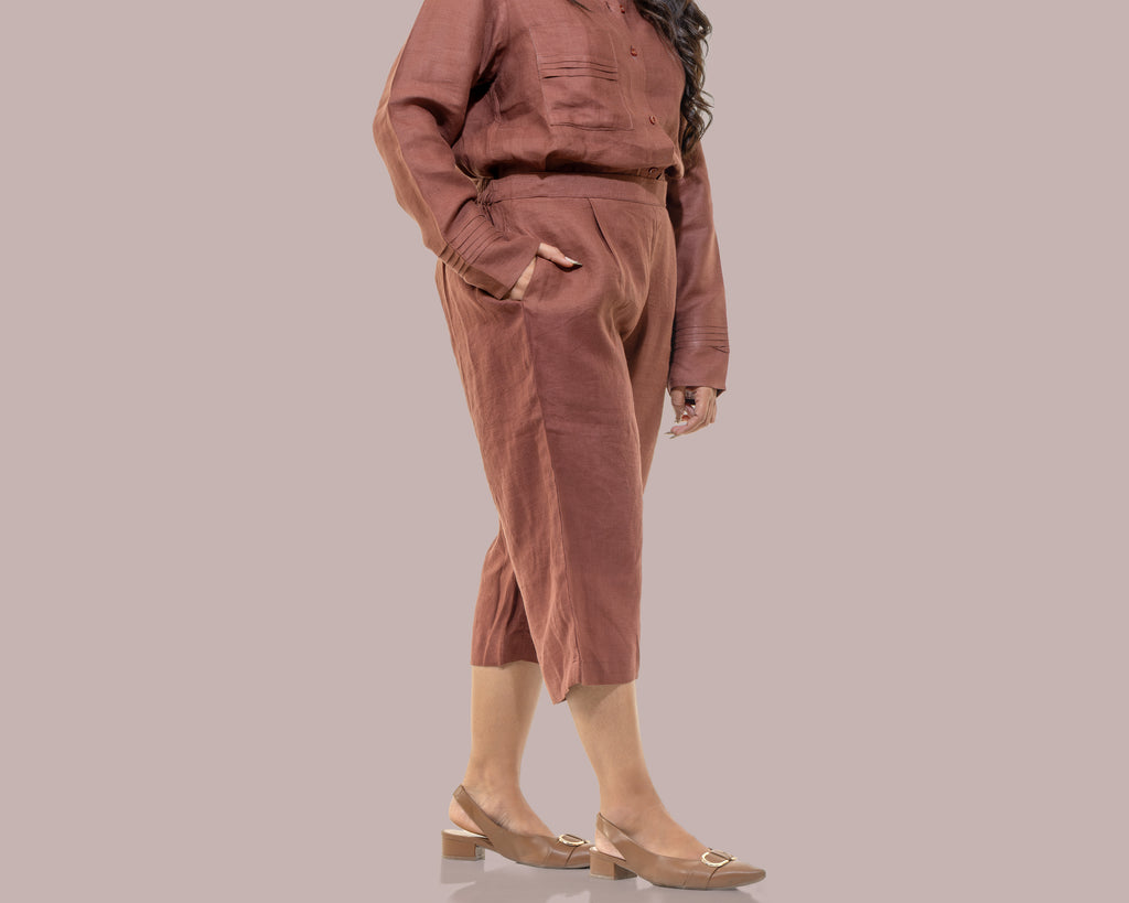 Rust 3/4th ankle linen pants