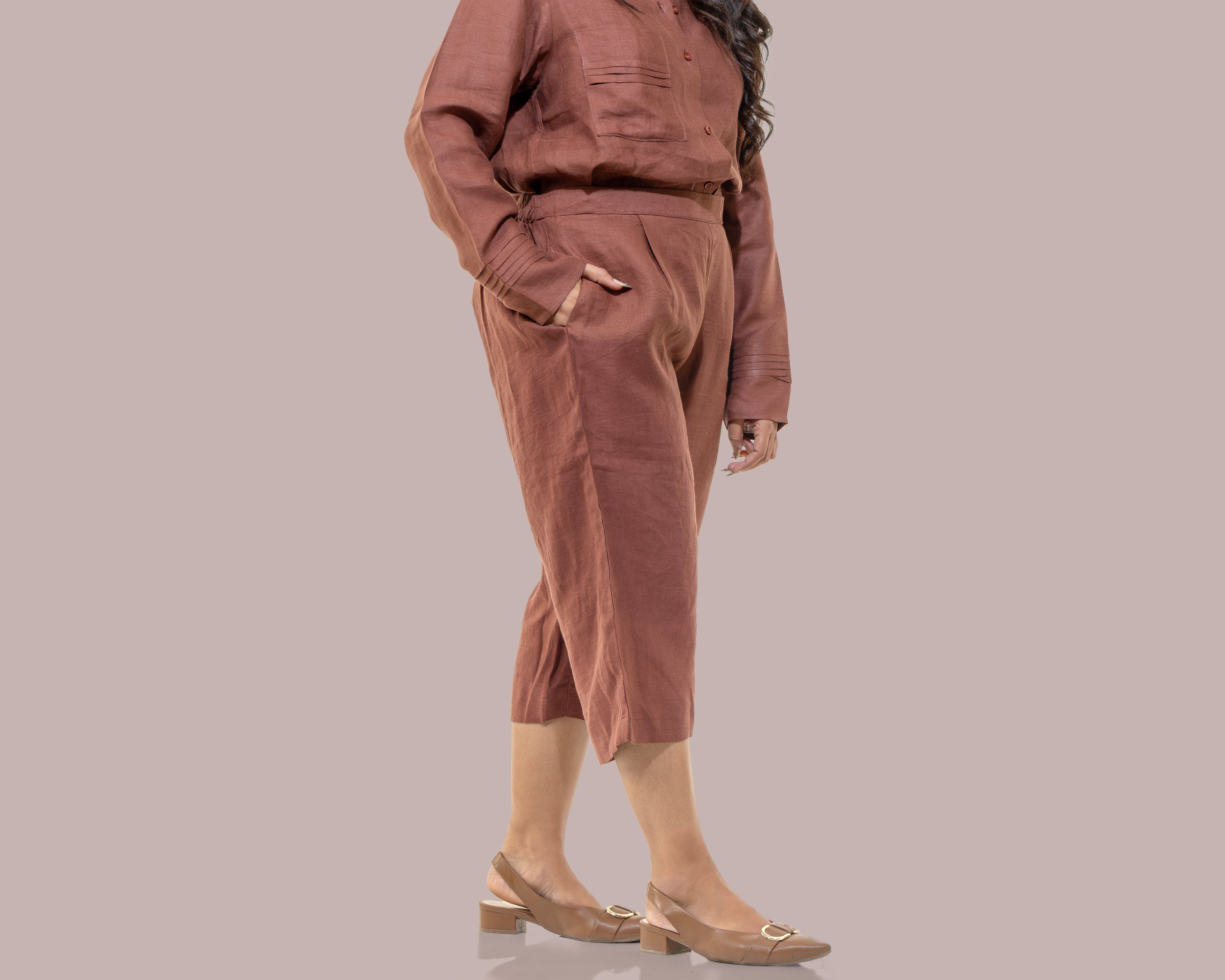 Rust 3/4th ankle linen pants