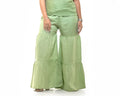 Green pleated linen pants