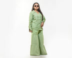 Green shirt with pleated pants linen co ord