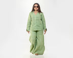 Green shirt with pleated pants linen co ord