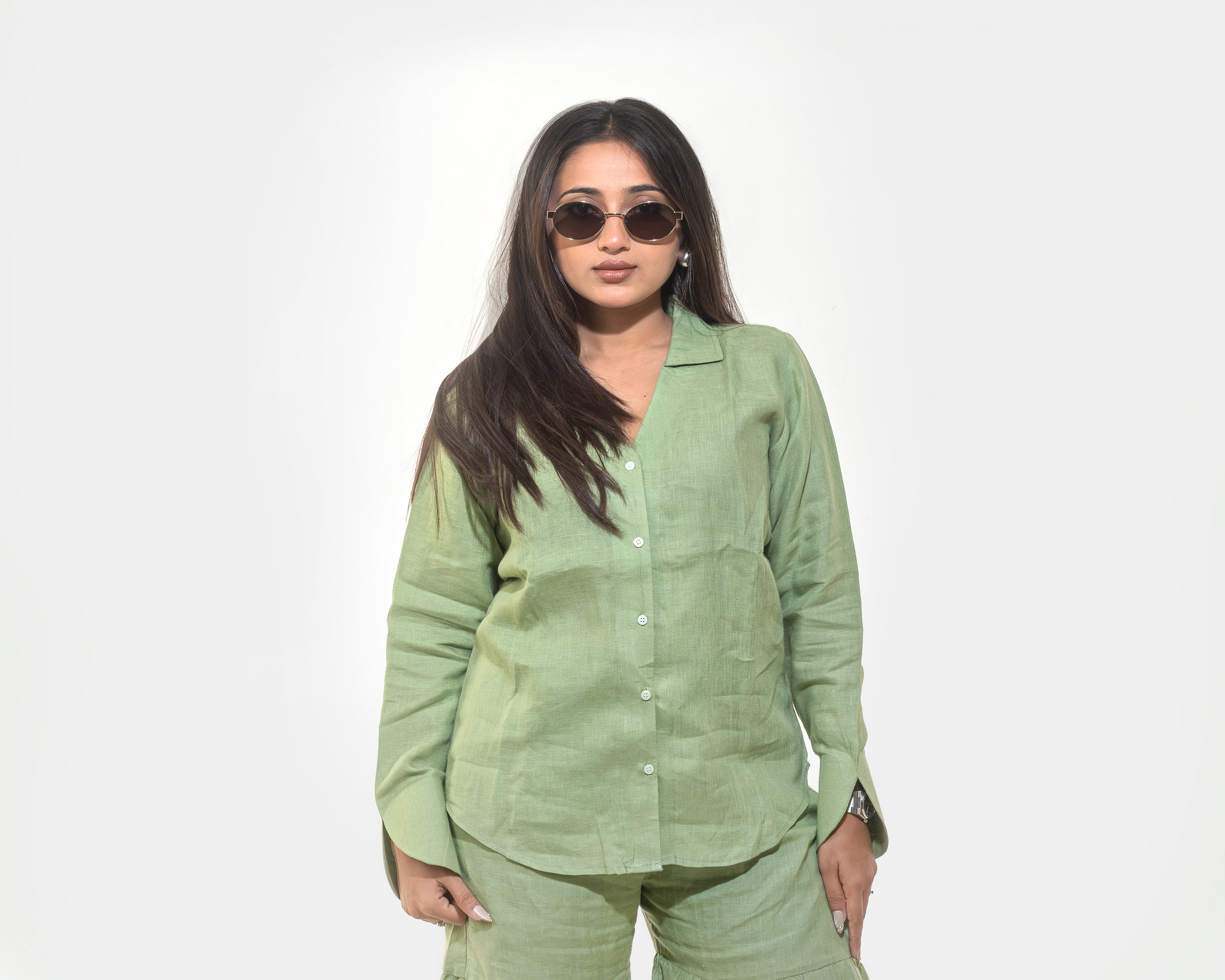 Sage green linen shirt