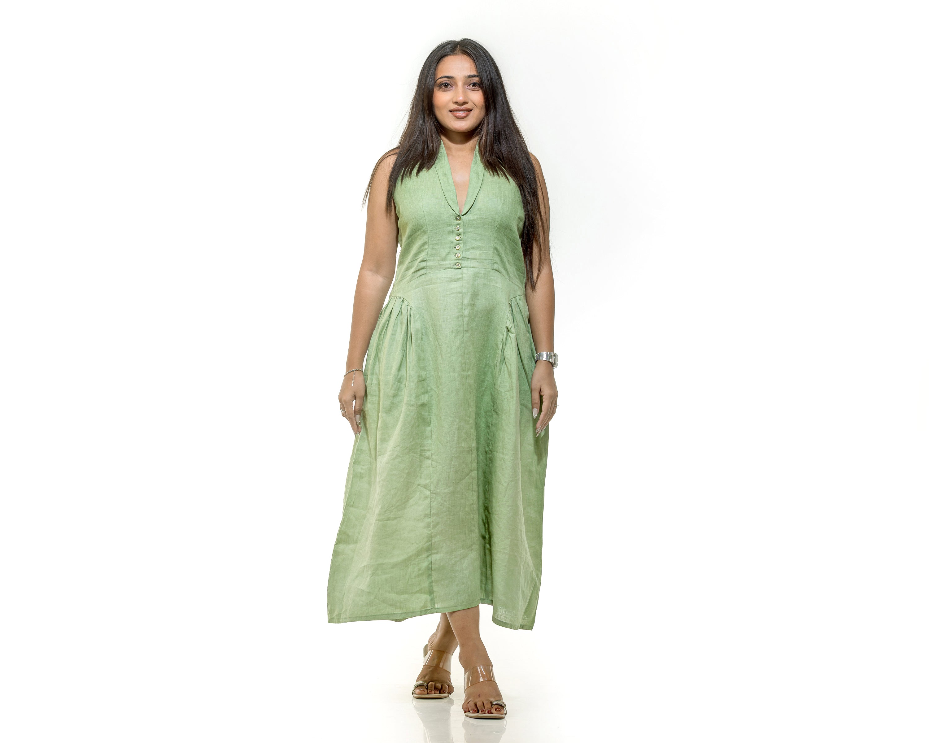 Light green linen dress