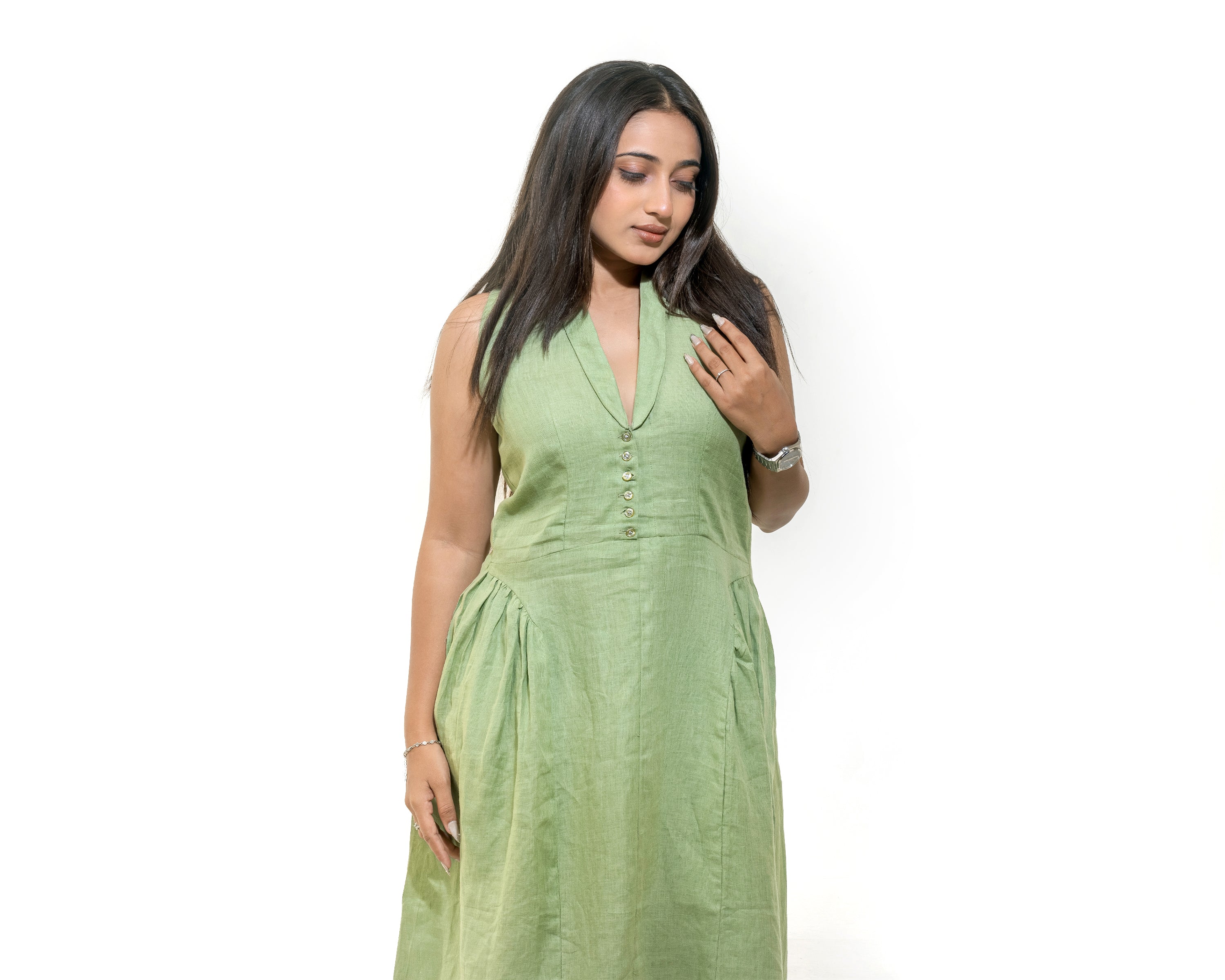 Light green linen dress