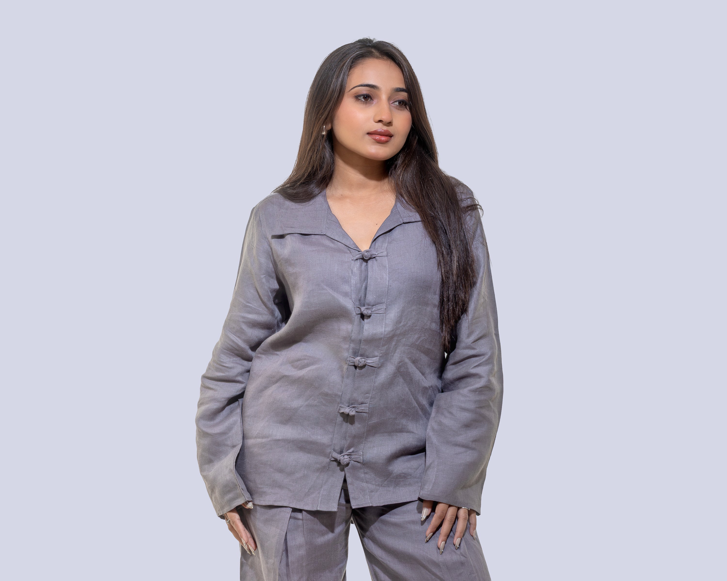 Grey knot linen shirt