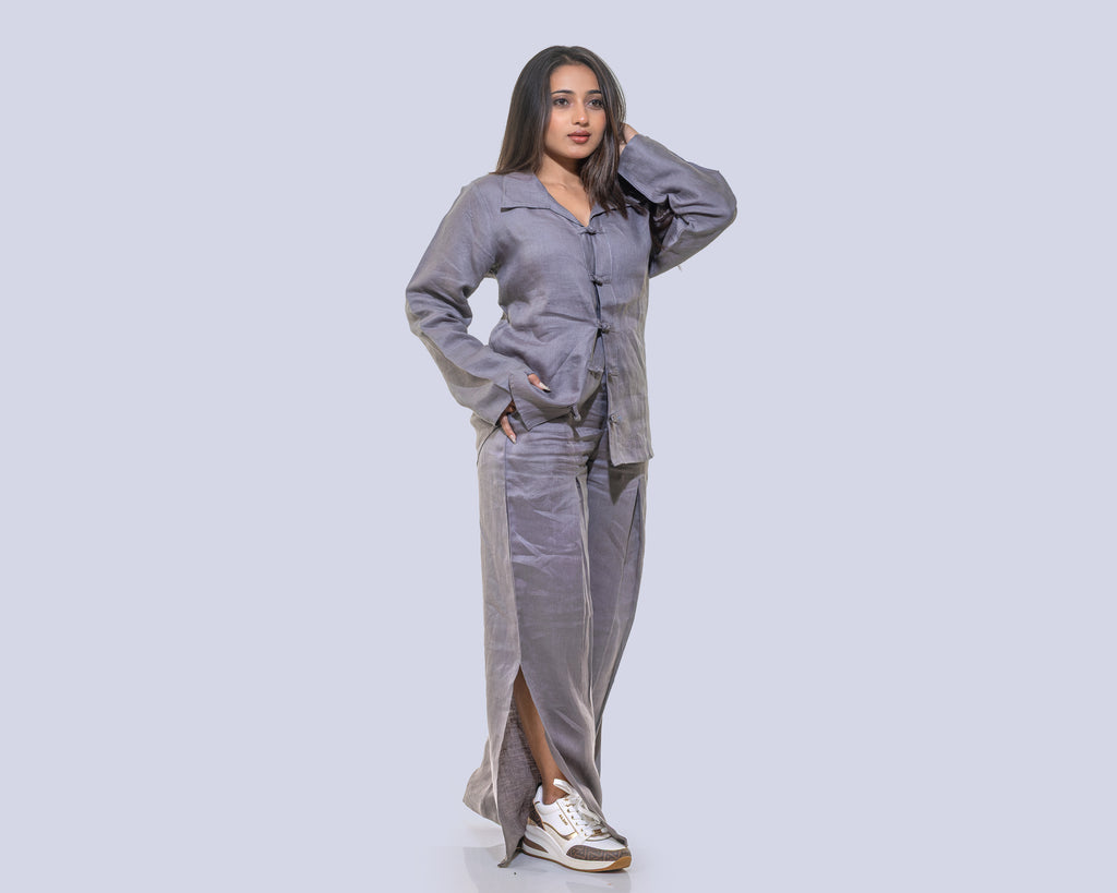 Grey side slit linen pants