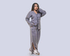 Grey shirt with slit cut pants linen co ord