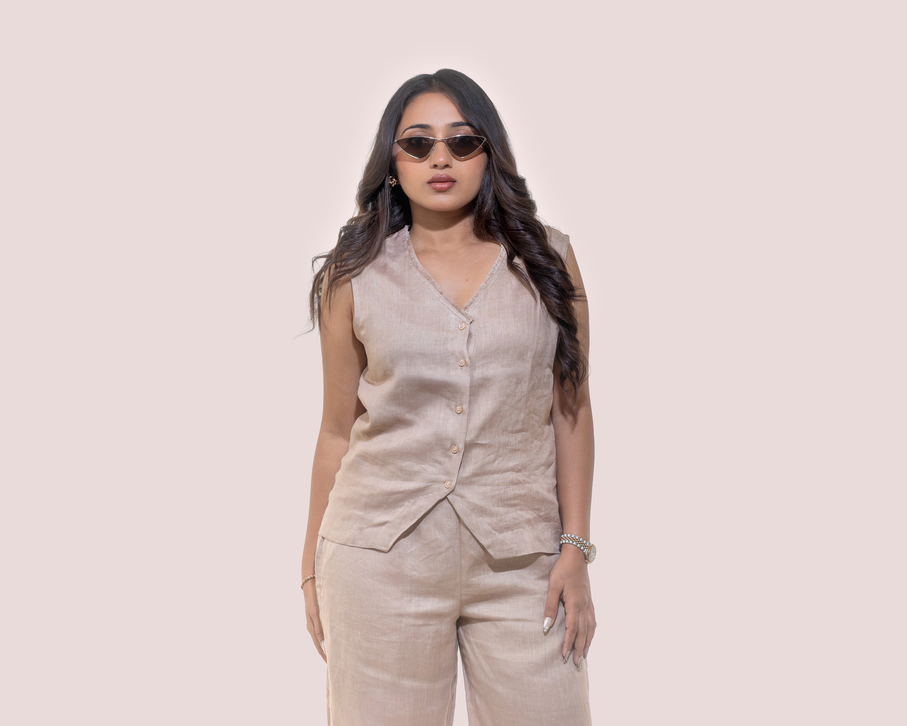 Blush beige linen waist coat