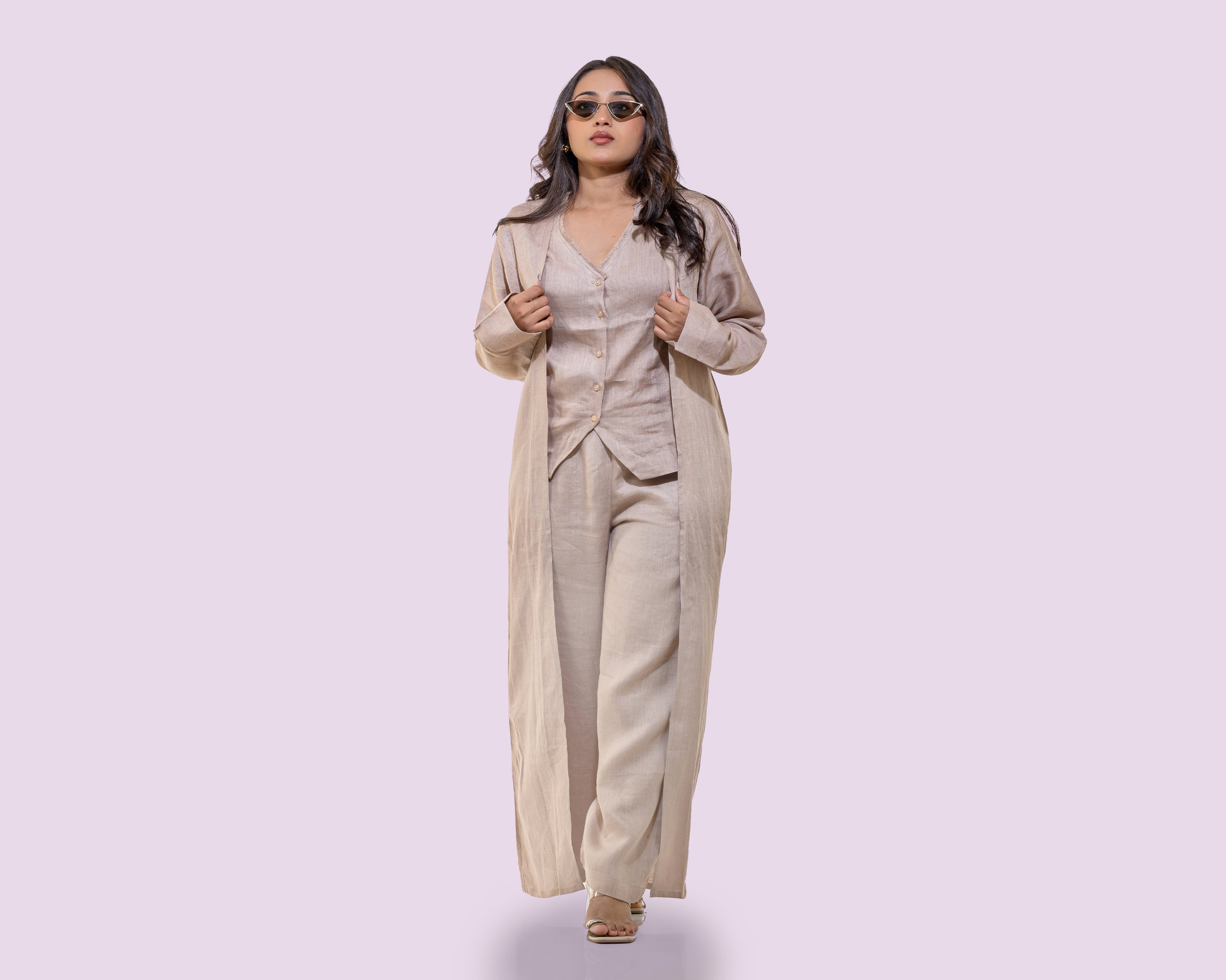 Blush beige waist coat, pants and jacket linen co ord