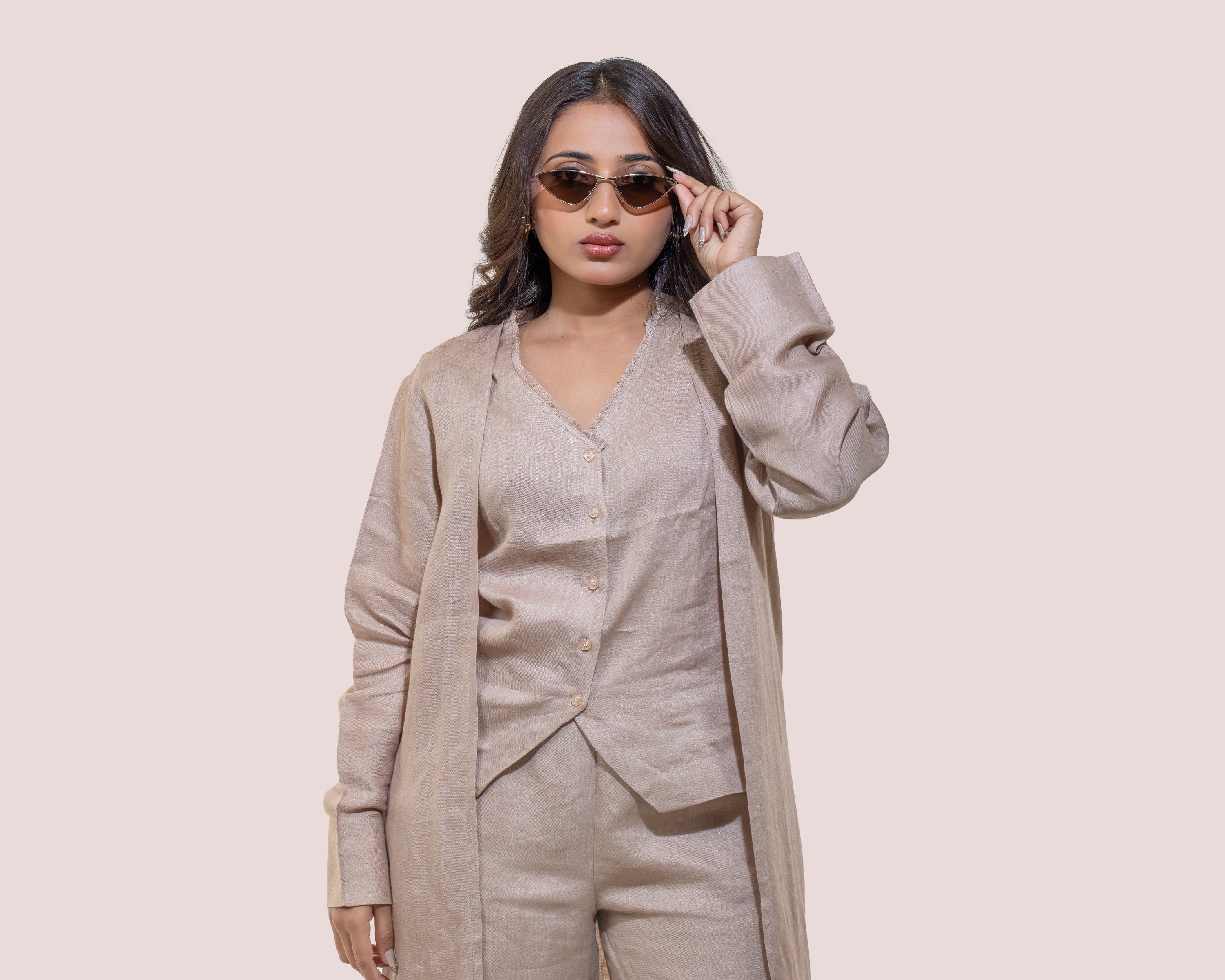 Blush beige linen waist coat