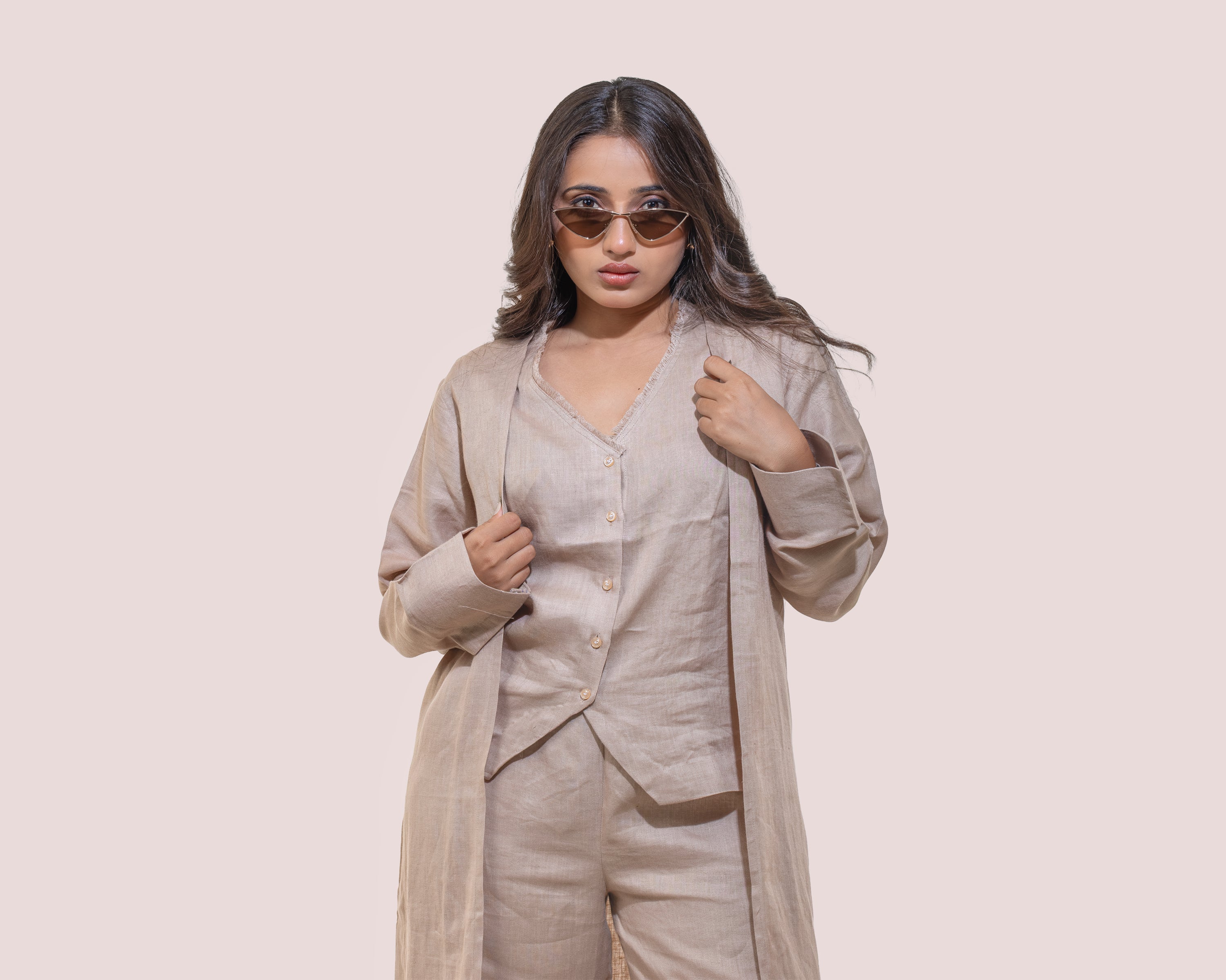 Blush beige linen waist coat