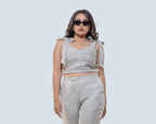 Beige sleeveless bow linen top