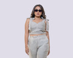 Frill pants with tie knot top linen co ord