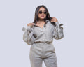Beige bow linen shirt