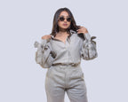 Beige bow linen shirt