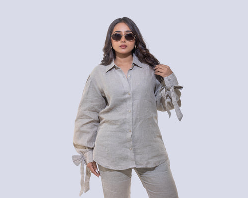 Beige bow linen shirt