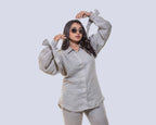 Beige bow linen shirt