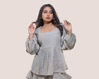 Beige pleat linen top