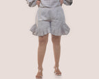 Beige linen frill shorts