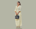 Butter yellow slit cut long skirt with waist coat linen co ord