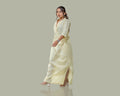 Butter yellow side slit linen long skirt