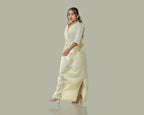 Butter yellow side slit linen long skirt