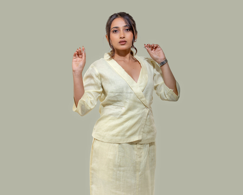 Butter yellow linen blazer top