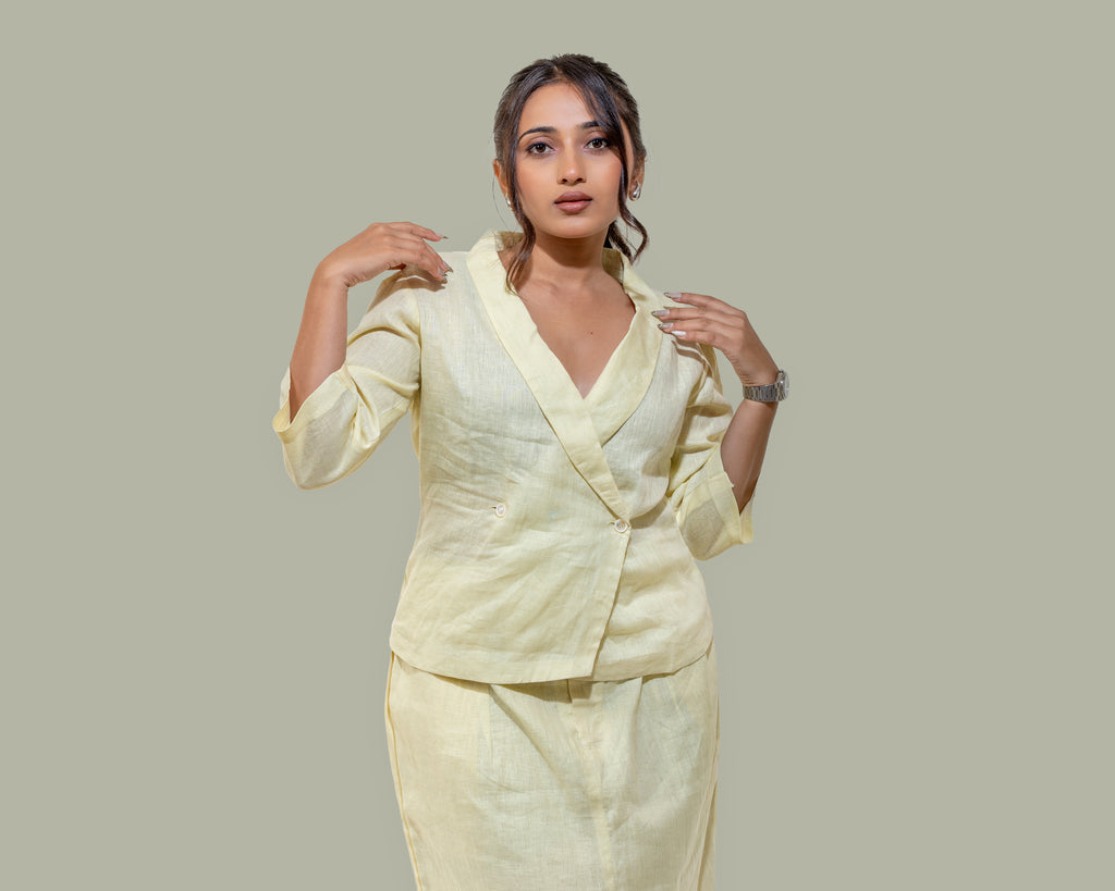 Butter yellow linen blazer top