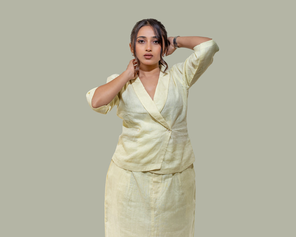 Butter yellow linen blazer top