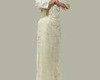 Butter yellow side slit linen long skirt