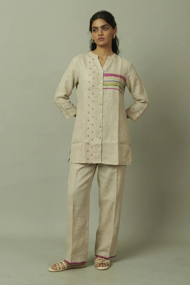 Linen Multi-Stripe Tunic Coord Set