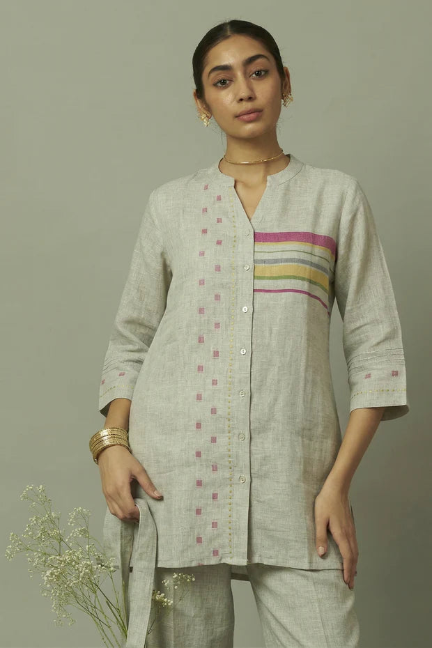 Linen Multi-Stripe Tunic Coord Set