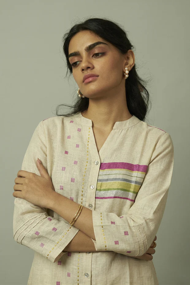 Linen Multi-Stripe Tunic Coord Set
