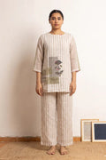 Block Printed Kora Strip 100% Linen Coord Set