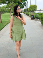 Sage green short linen dress