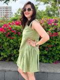 Sage green short linen dress