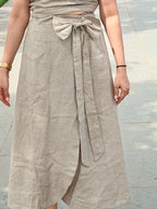 Beige wrap around skirt with tie knot top linen co ord