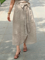 Beige wrap around skirt with tie knot top linen co ord