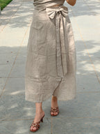 Beige wrap around skirt with tie knot top linen co ord