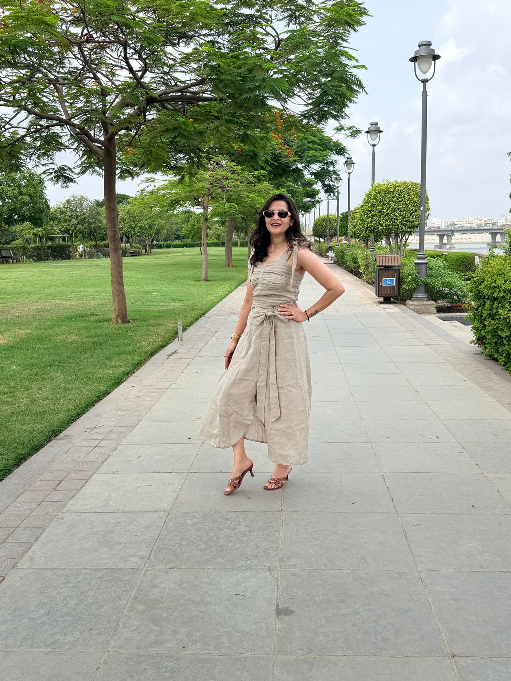 Beige wrap around skirt with tie knot top linen co ord