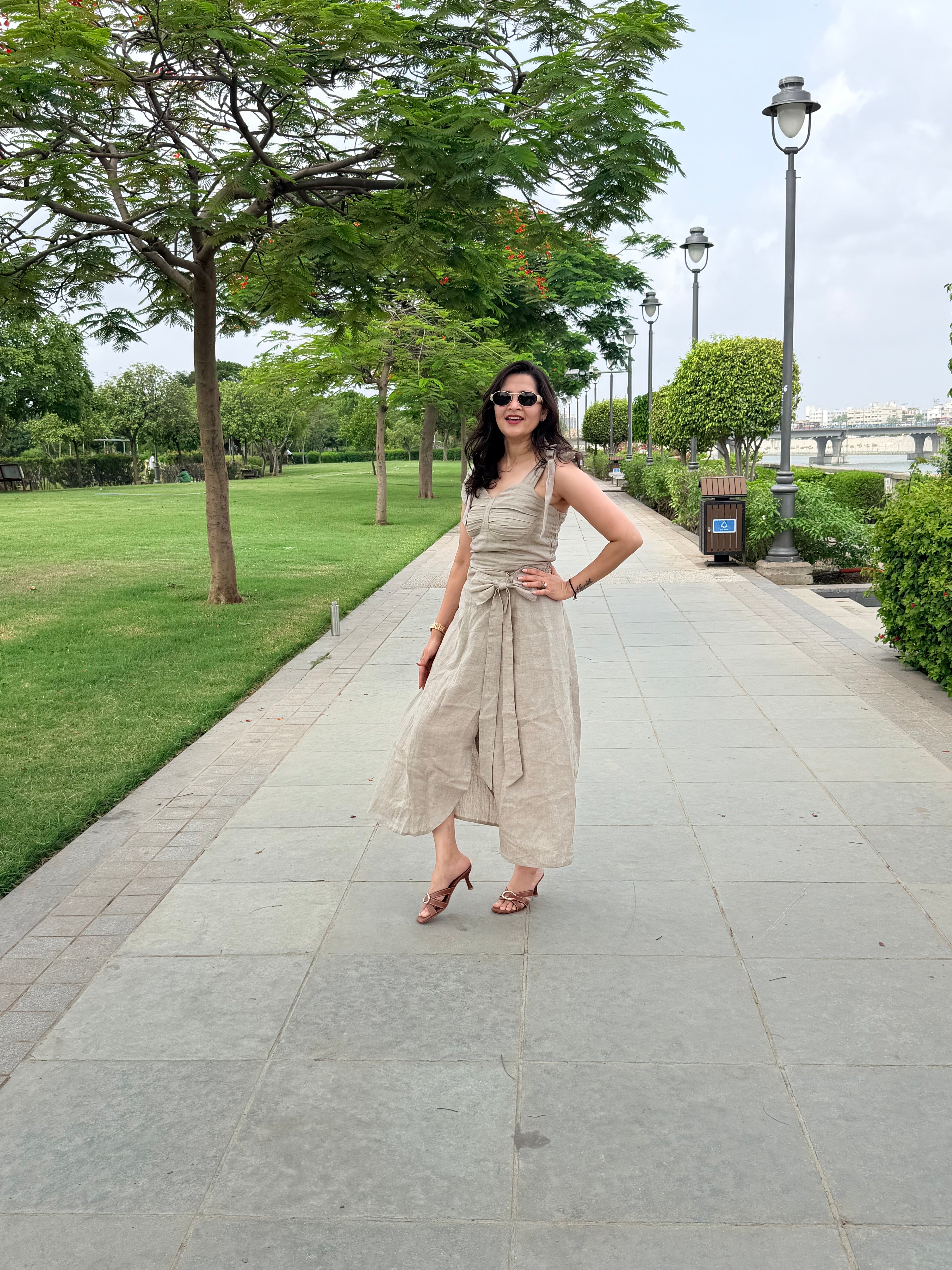 Beige wrap around skirt with tie knot top linen co ord